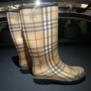 Burberry Beige Plaid Rain Boots